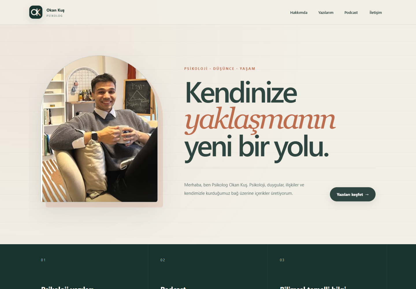 Psikolog Okan Kuş web sitesi masaüstü tasarımı